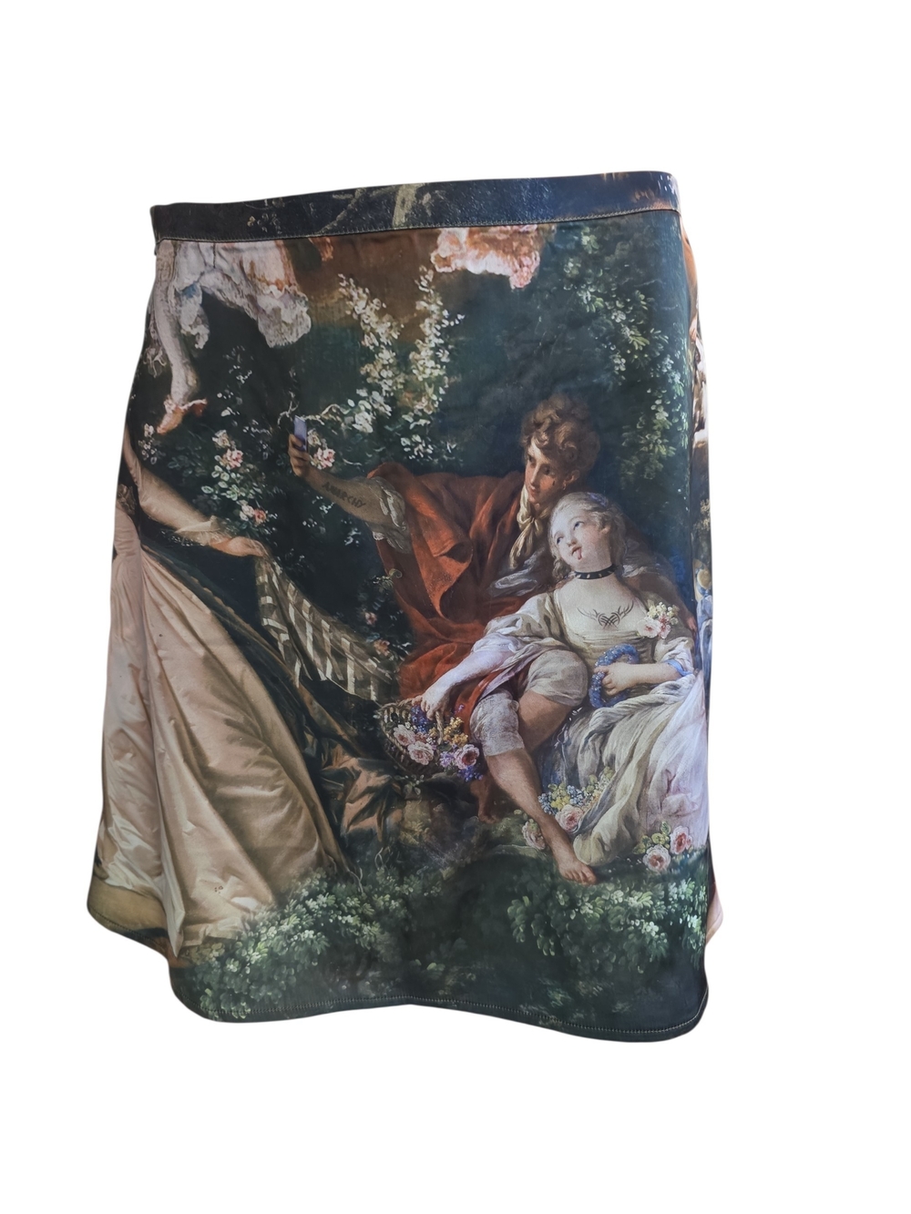 Current Mood Satin-Like Mini Skirt in Multi-Color Renaissance Classical Print
